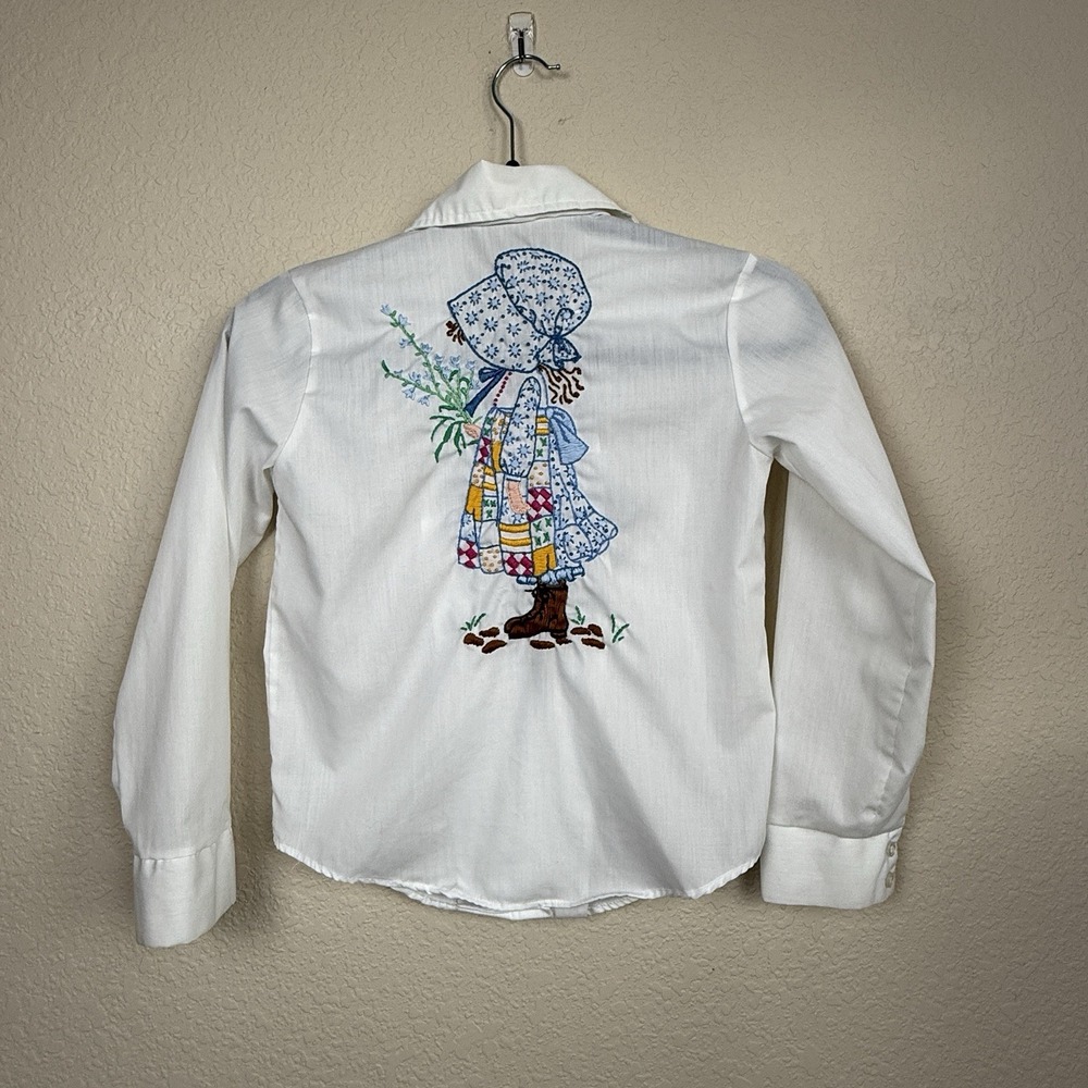 Vtg 70s Holly Hobbie Embroidered White Button Up Sz 10 Carol Evans *read